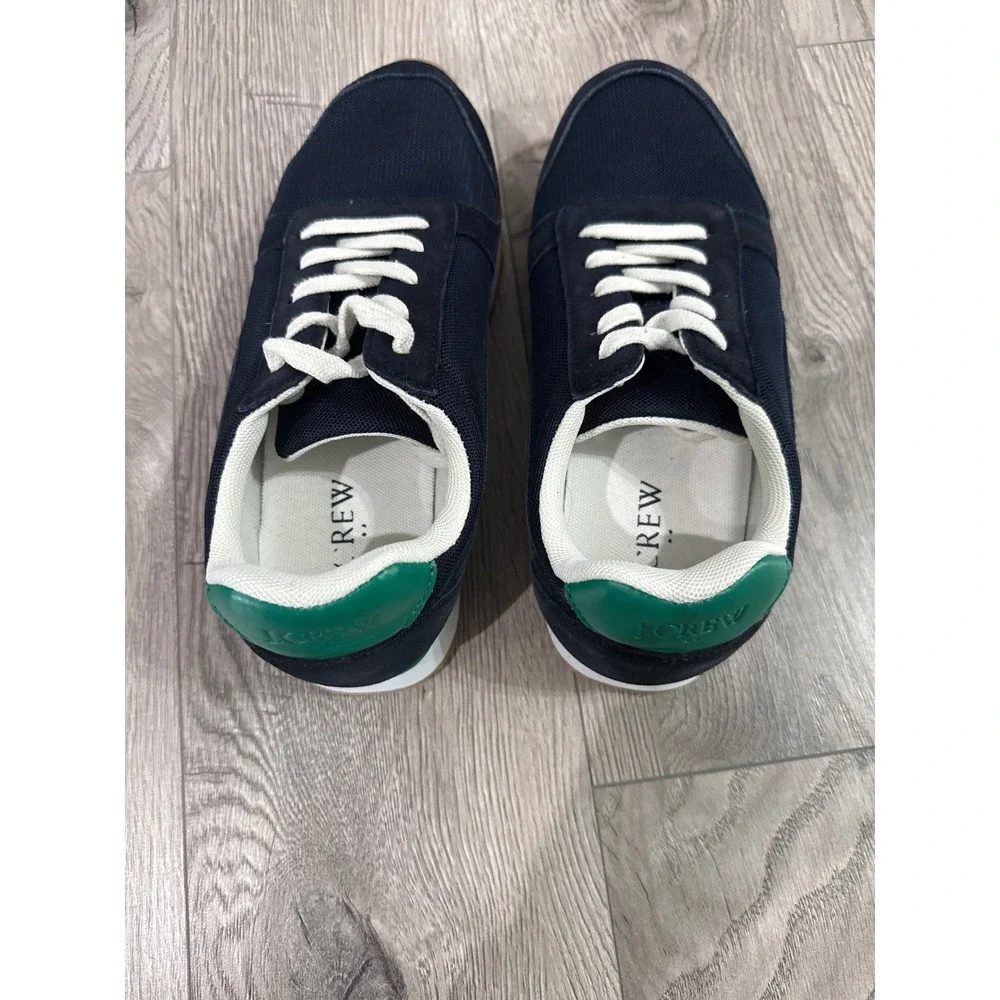 J.Crew Womens Navy‎ Blue Suede Mesh Trainers Sneakers Green Accents 7.5